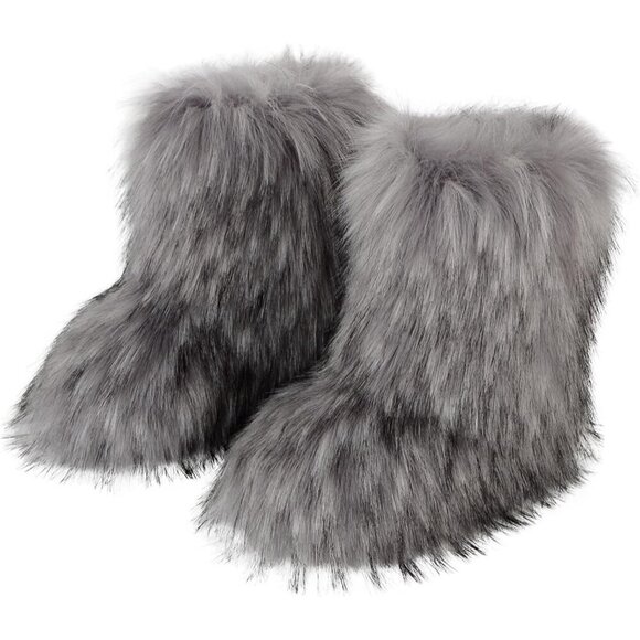 Womens Winter Snow Boots Knee High Faux Fur Lined Flat Gray Warm Shoes